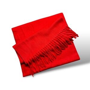 CASHMINK, MEN/WOMEN, RED, 100% ACRYLIC SCARF. 26” WITH ADDITIONAL 2 3/4” FRINGE.